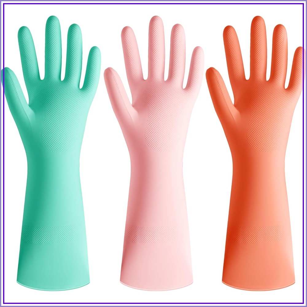 Rubber Glove Cleaning - 3 Pairs Colorful Rubber Dishwashing Gloves,