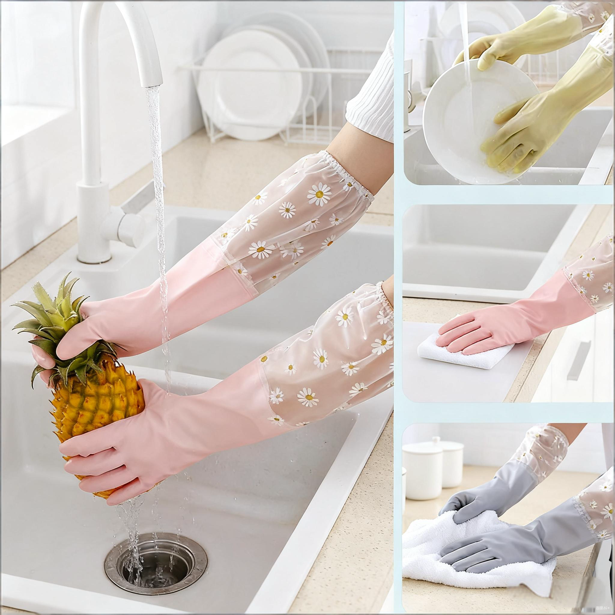 1 Pair Rubber Gloves Long Slee - Dish Glove Rubber reseña y precio