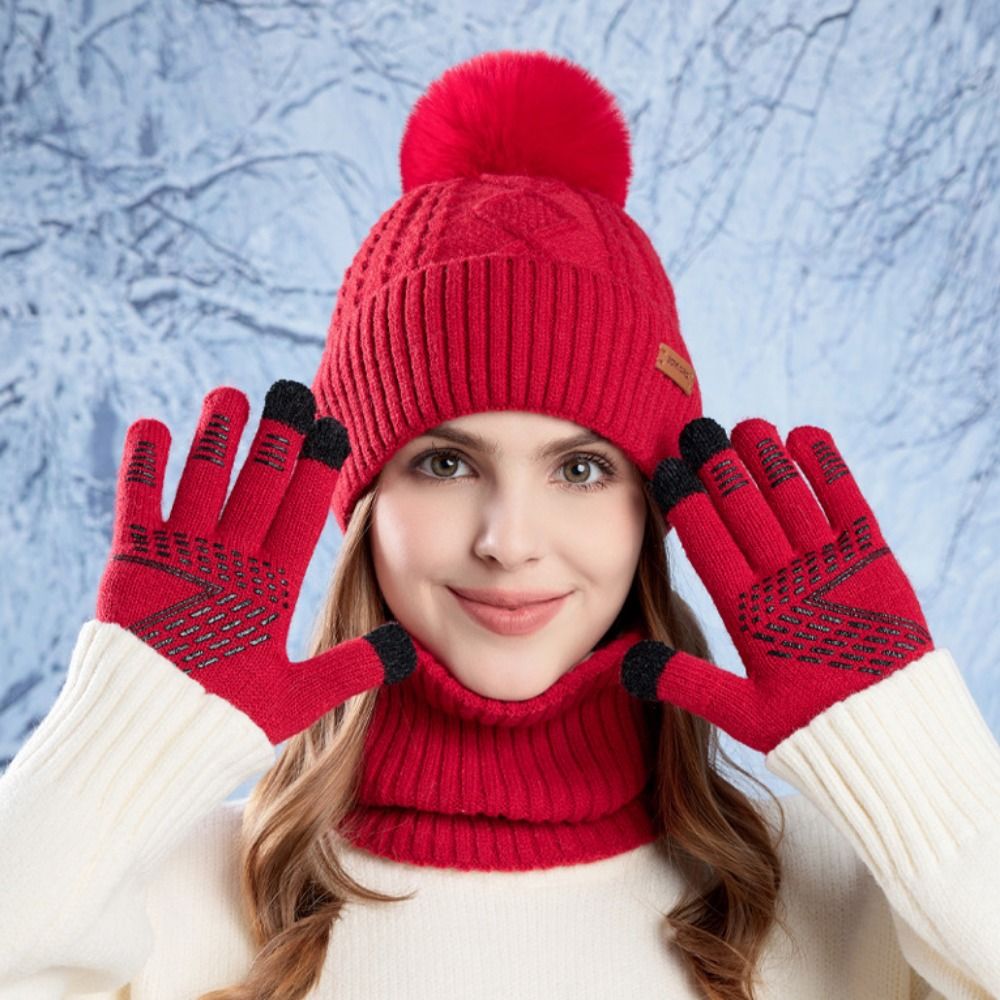 3pcs Hiking Solid Color Hat Sc - Wool Glove Lined reseña y precio