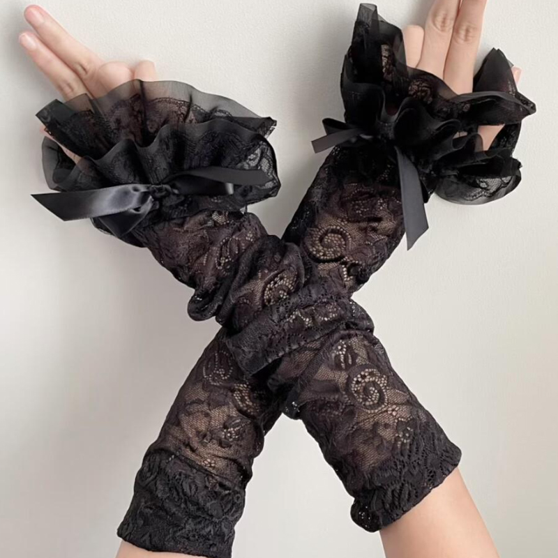 Hollow Out Lace Long Arm Sleev - Fingerless Glove Knit reseña y precio