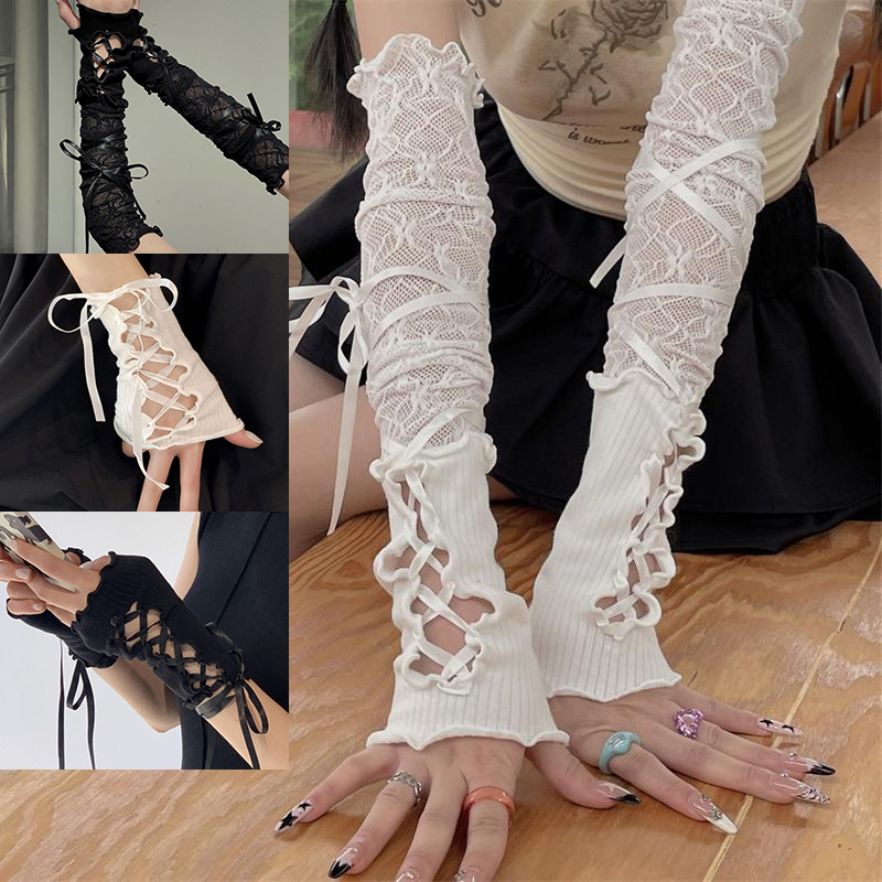 Women Lace‑Up Fingerless Arm S - Fingerless Glove Knit reseña y precio