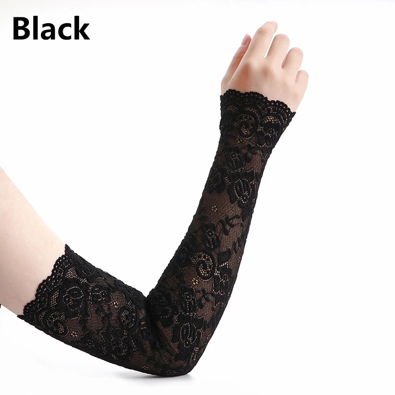 1 Pair  Sunscreen Lace Arm Sle - Fingerless Glove Knit reseña y precio