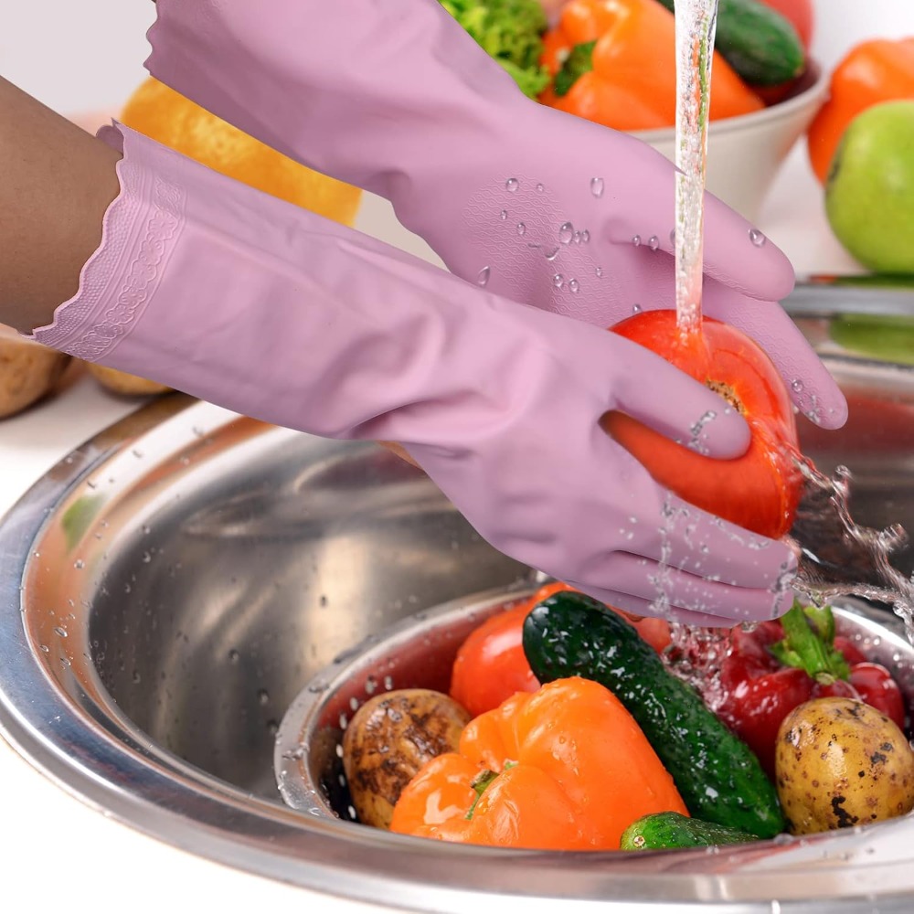 3 Pairs Non-Slip Waterproof Ki - Rubber Glove Cleaning reseña y precio